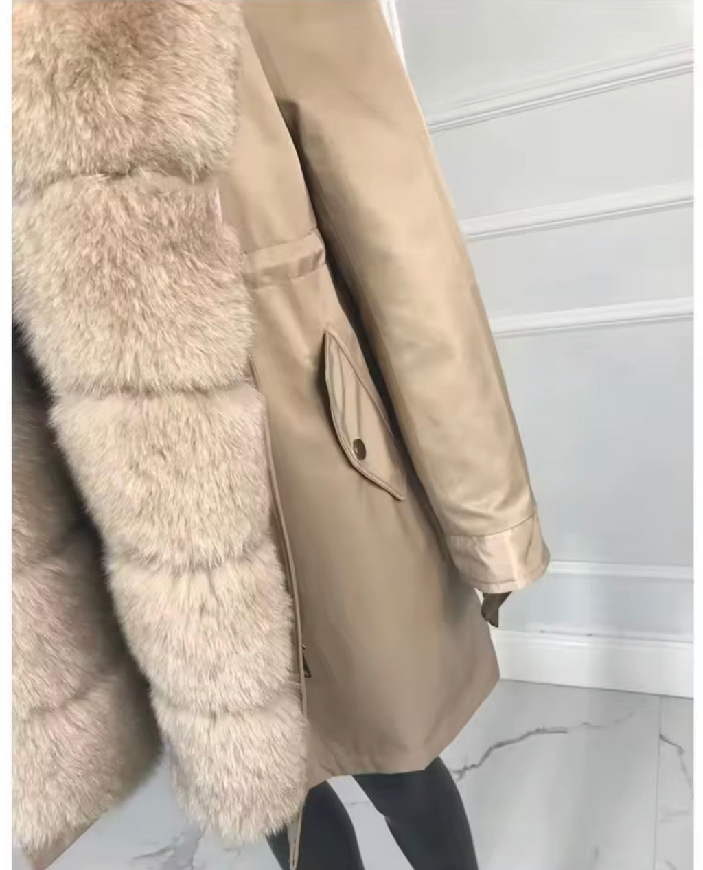 Luxury Real Fox Fur Trim Parka Jacket | Oversized Fur Hood Winter Coat