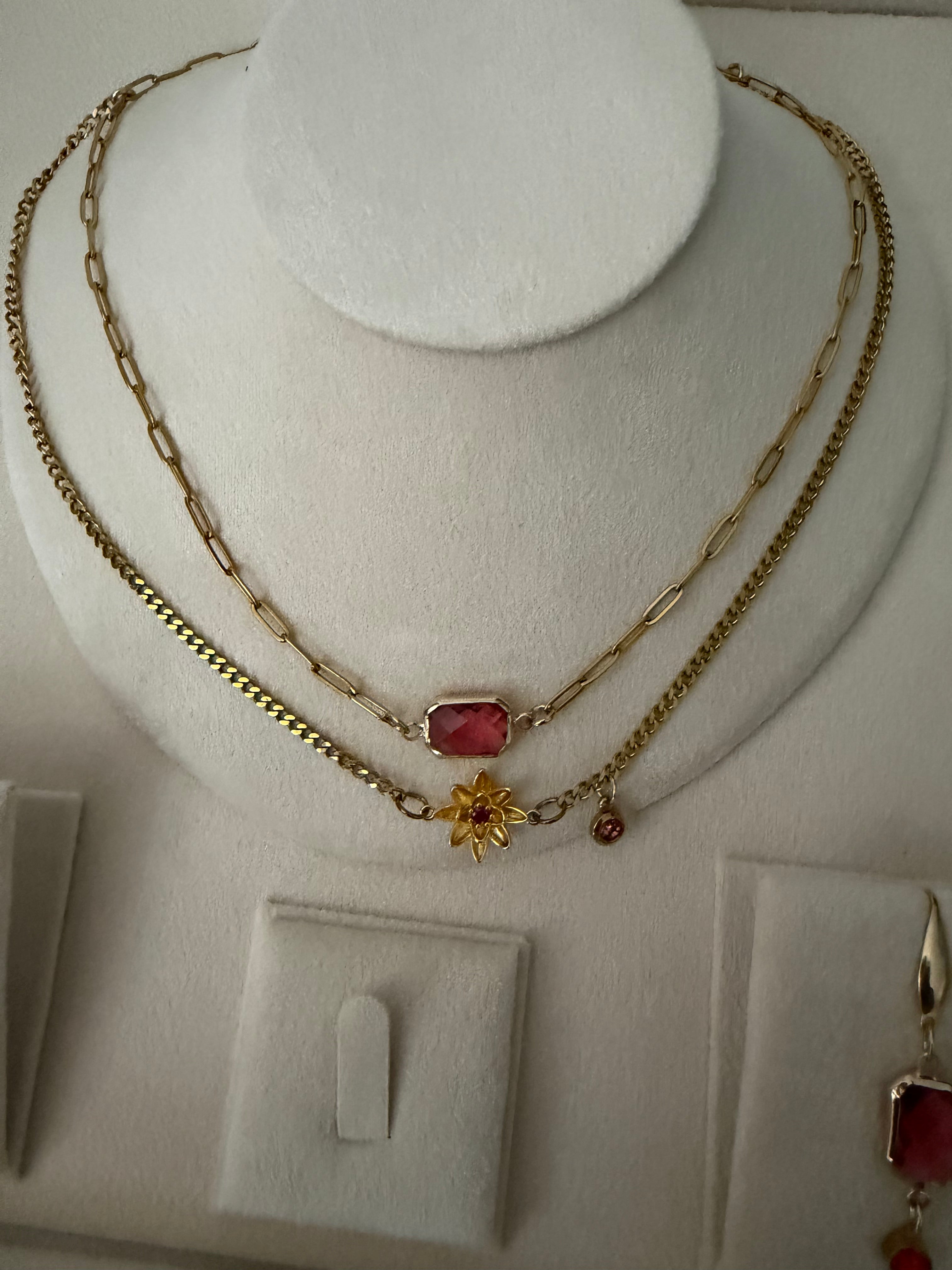 18k Gold PVD Birth Month double layered pendant Necklace, Bracelet and Earrings 3 pce set.