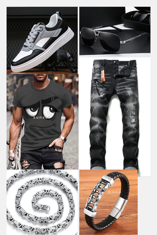 Men's gray anime shirt outfit