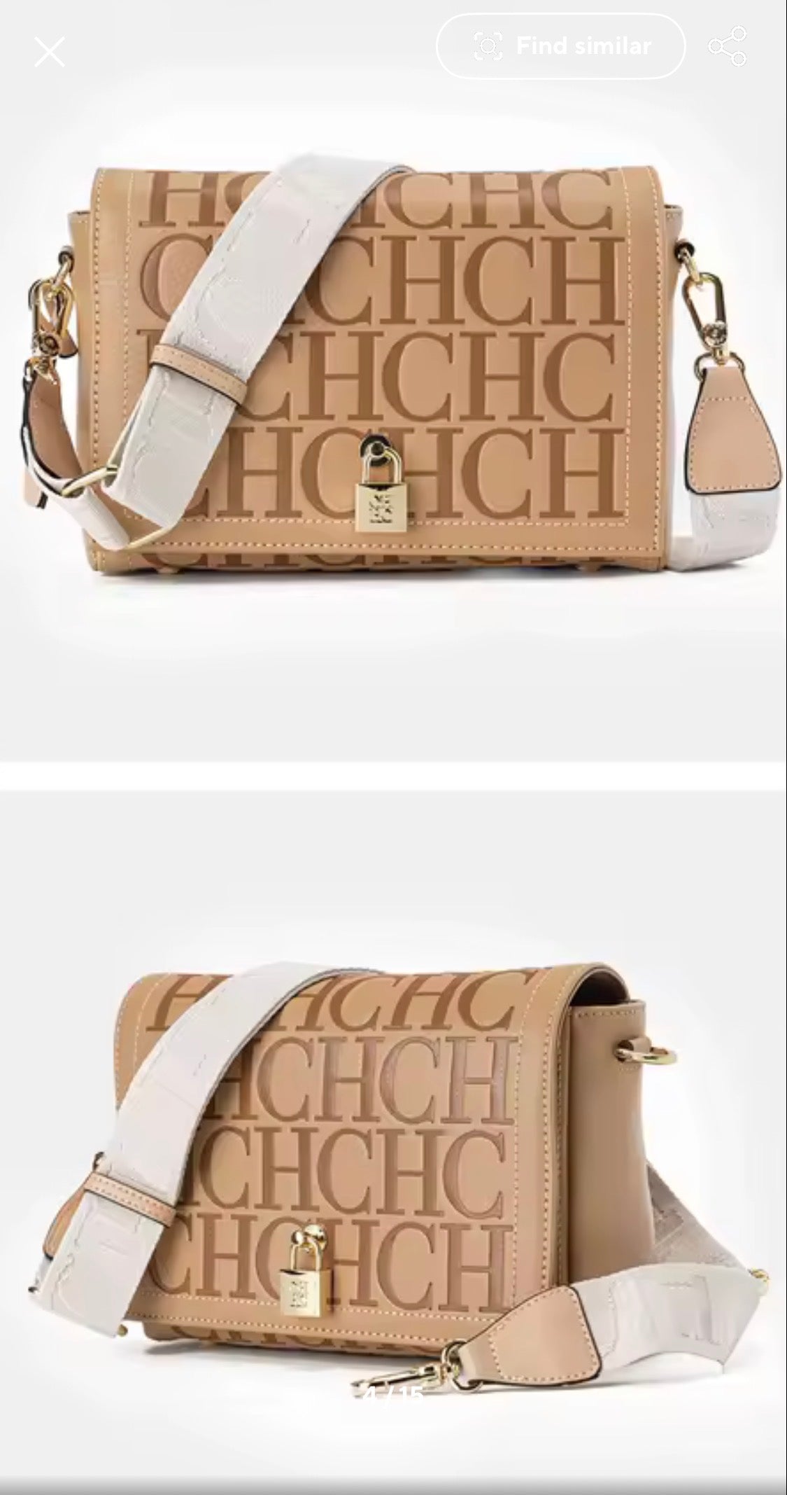 Embossed Letter Monogram Square Crossbody Bag with Padlock Detail & Wide Strap