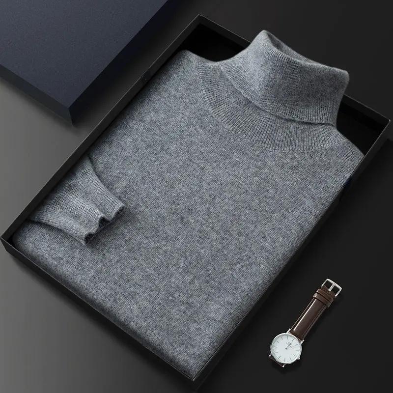 Men's High Lapel Casual Knitted Solid Color Cashmere Sweater null