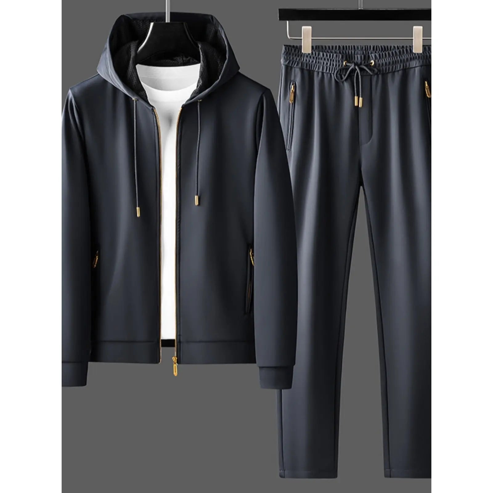 Contrast Color Men's Thickened Two-piece Suit Sweater Zipper Casual Suit JNi3 shop