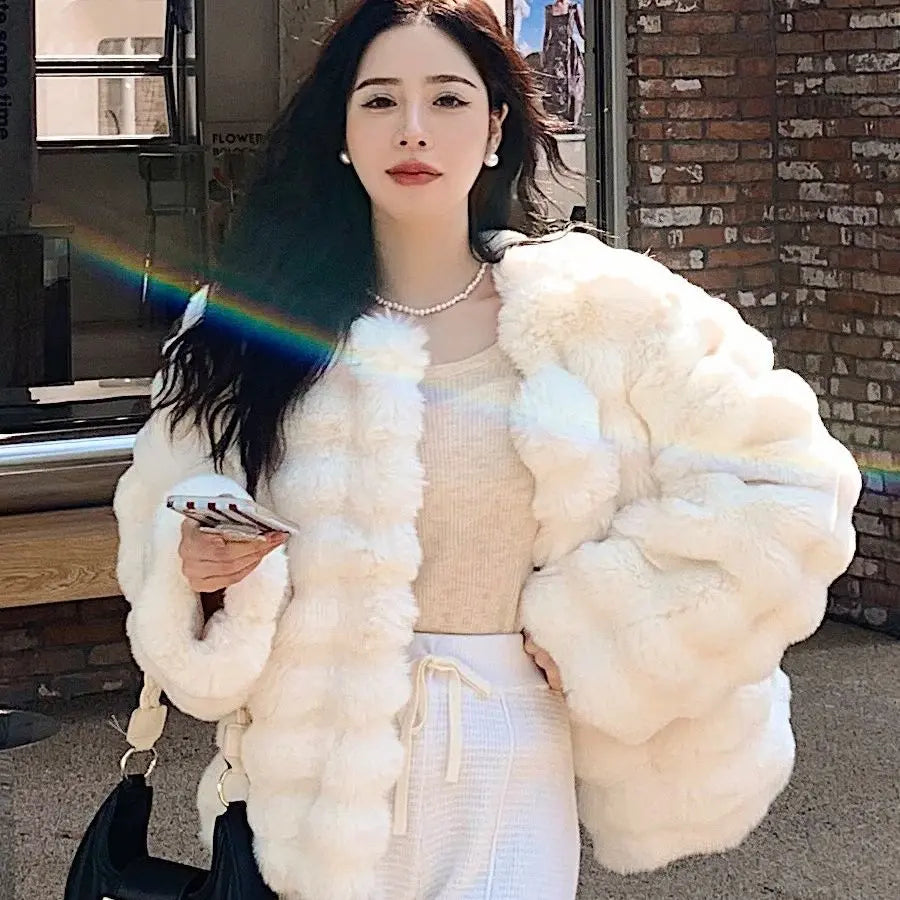 Environmental Protection Rabbit Fur Short Coat Women's Thickened Warm