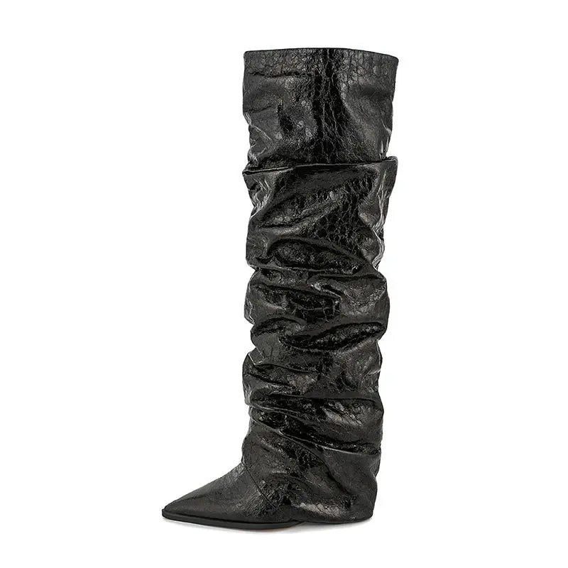 Women's Pointed Stitching Sleeve Flanging Pleated High Leg Boot Dropshipman
