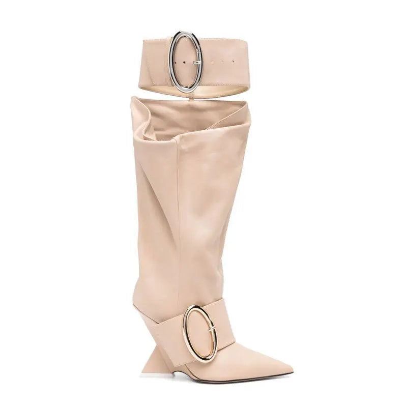 High-profile Wedge Sleeve Pointed Slip-on Strap Large Fastener Boots JNi3 shop