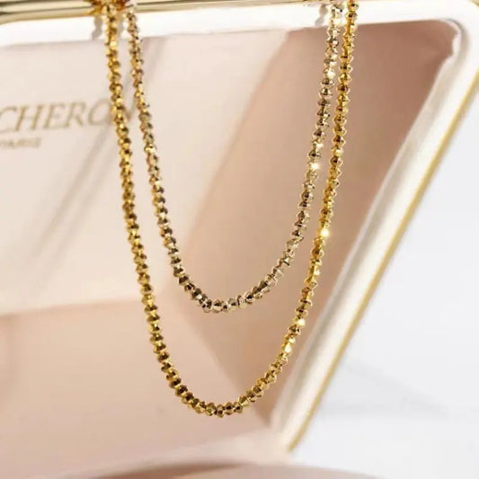 18K Gold Necklace Bungee Laser Bead Wave Bead Chain - JNi3 shop