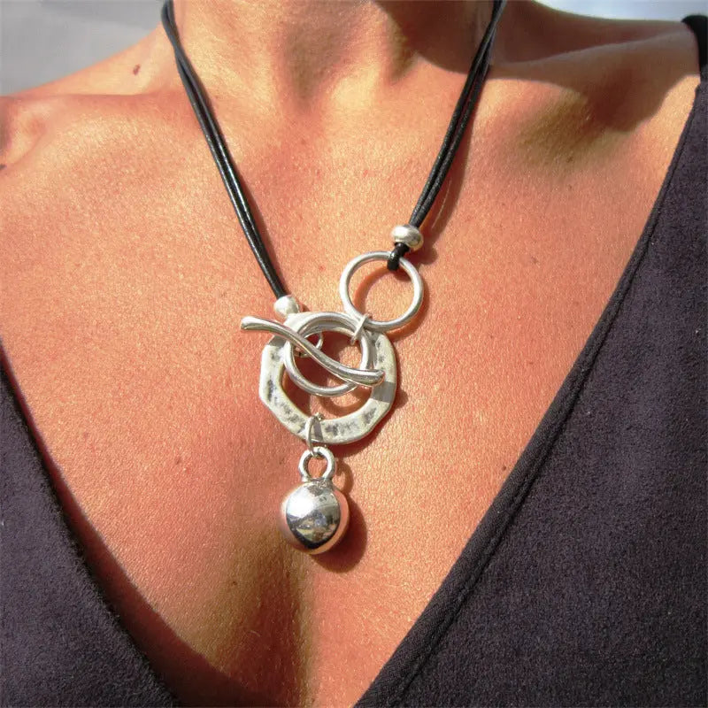 Bohemian Ring Leather Necklace OT Buckle Drop Cjdropshipping