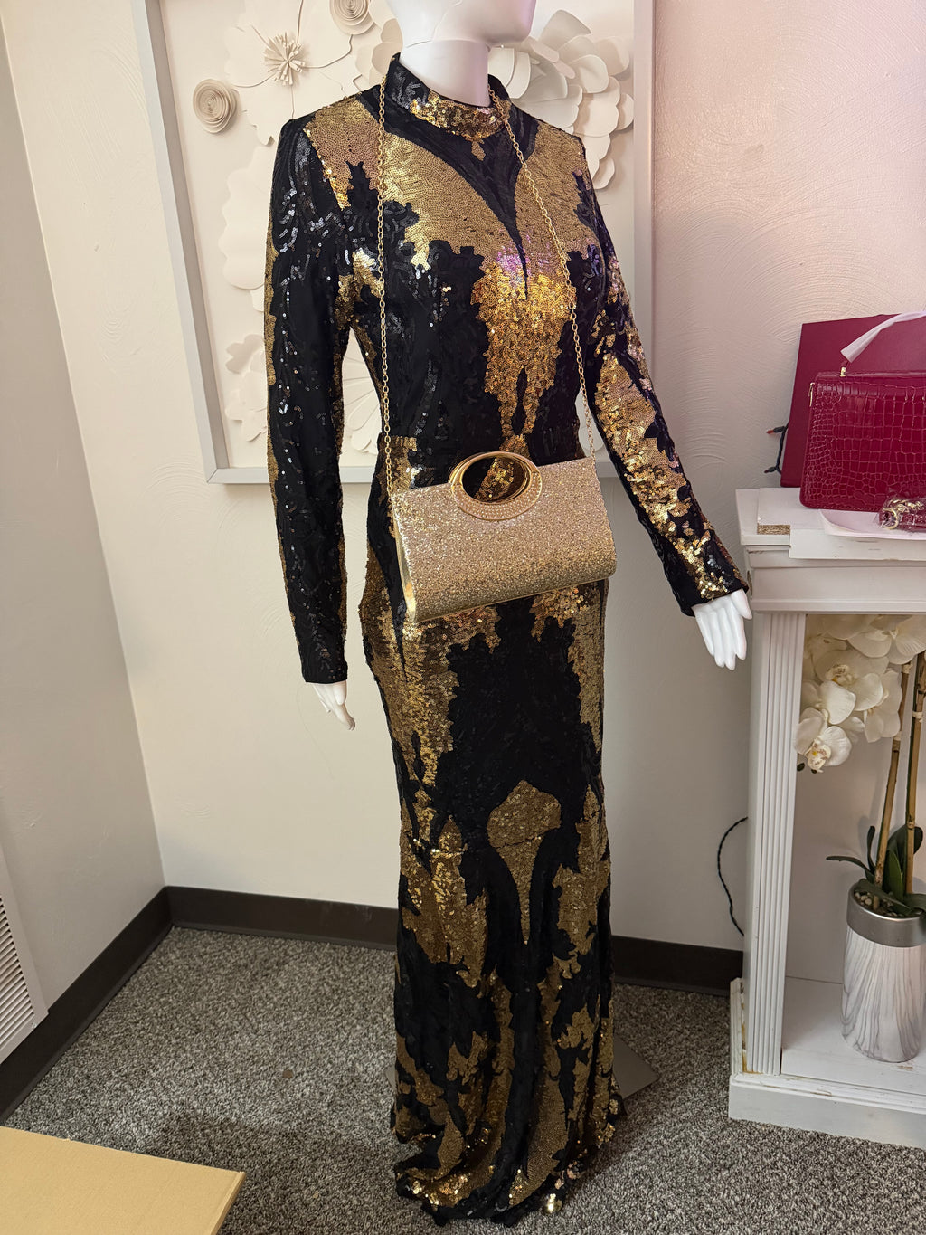 Black and Gold Sequin Mermaid Evening Gown , Formal Gala Dress, Great Gatsby Prom Dress, Mother of the Bride.