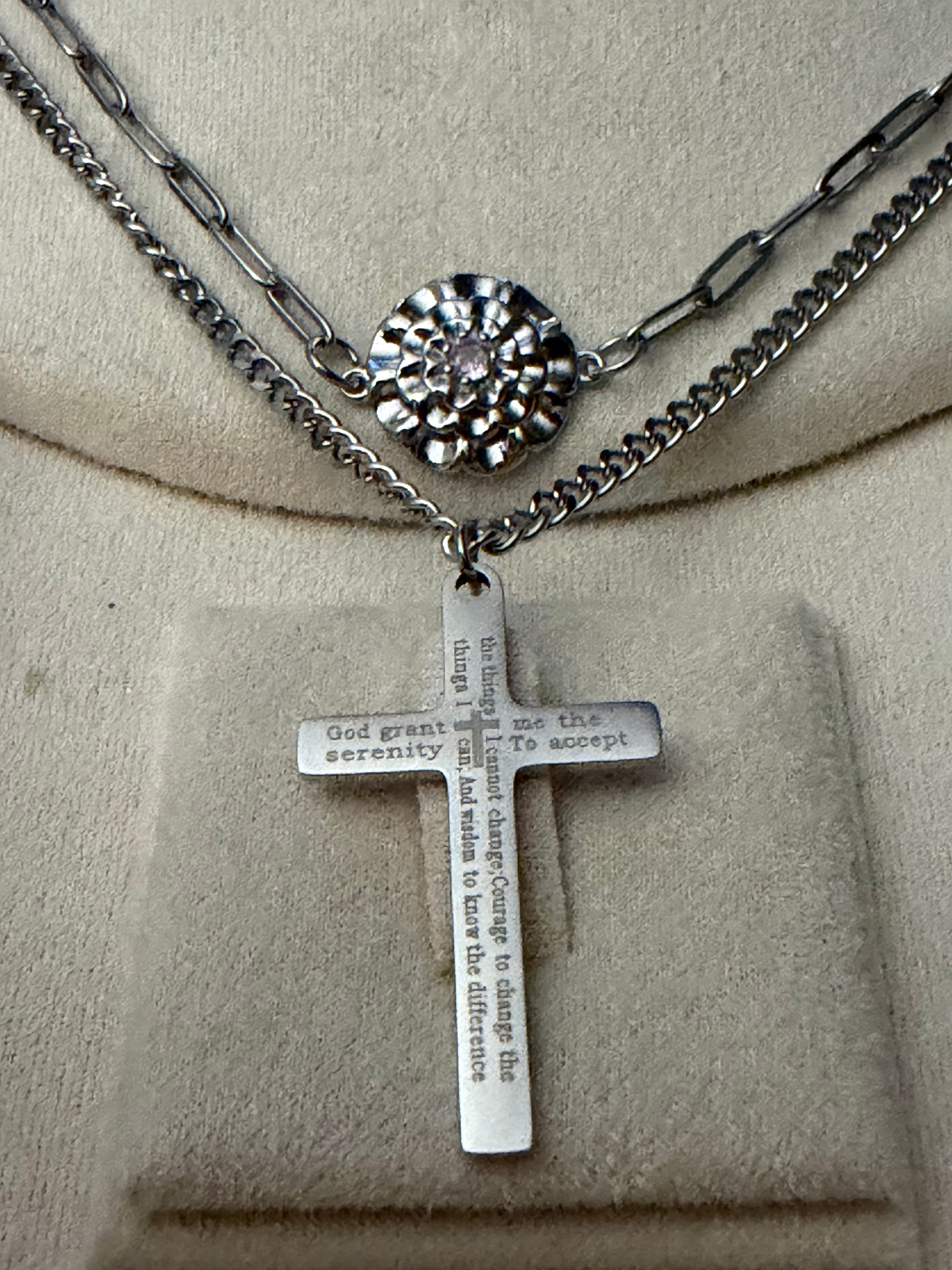 Serenity Prayer engraved Cross pendant Necklace for Men and Women,316  Stainless Steel