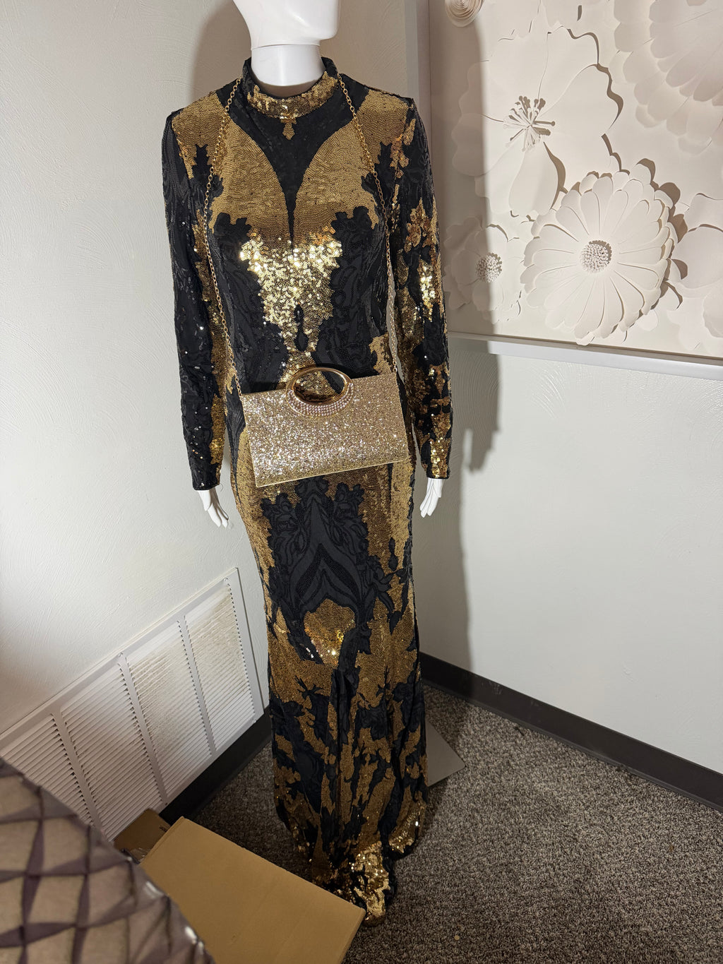 Black and Gold Sequin Mermaid Evening Gown , Formal Gala Dress, Great Gatsby Prom Dress, Mother of the Bride.