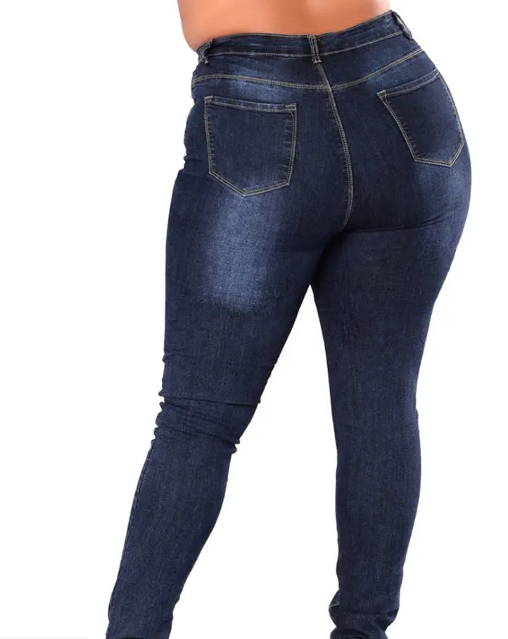 Extra large size fashion high elastic denim pants women JNi3 shop
