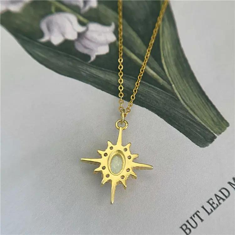 S925 Sterling Silver Plated 14k Gold Inlaid Opal Sun Necklace Women JNi3 shop