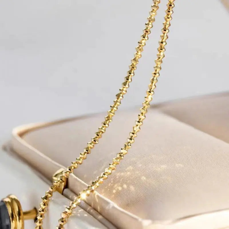 18K Gold Necklace Bungee Laser Bead Wave Bead Chain - JNi3 shop