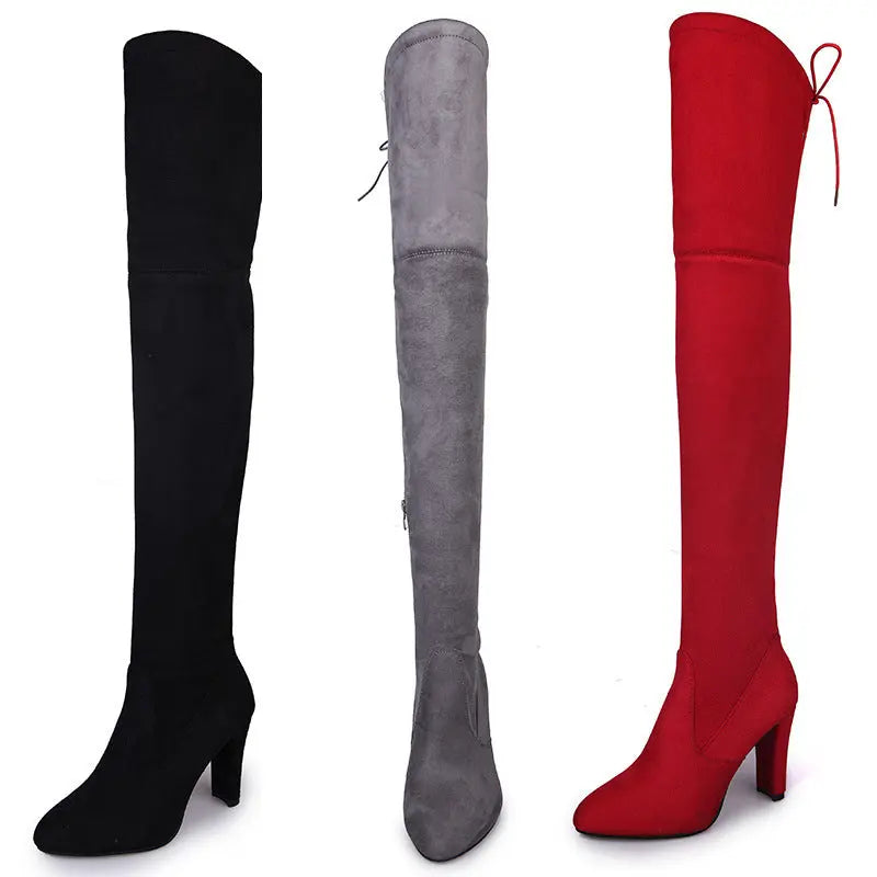 Black Knee High Boots For Women Shoes High Heel Long Boots Dropshipman