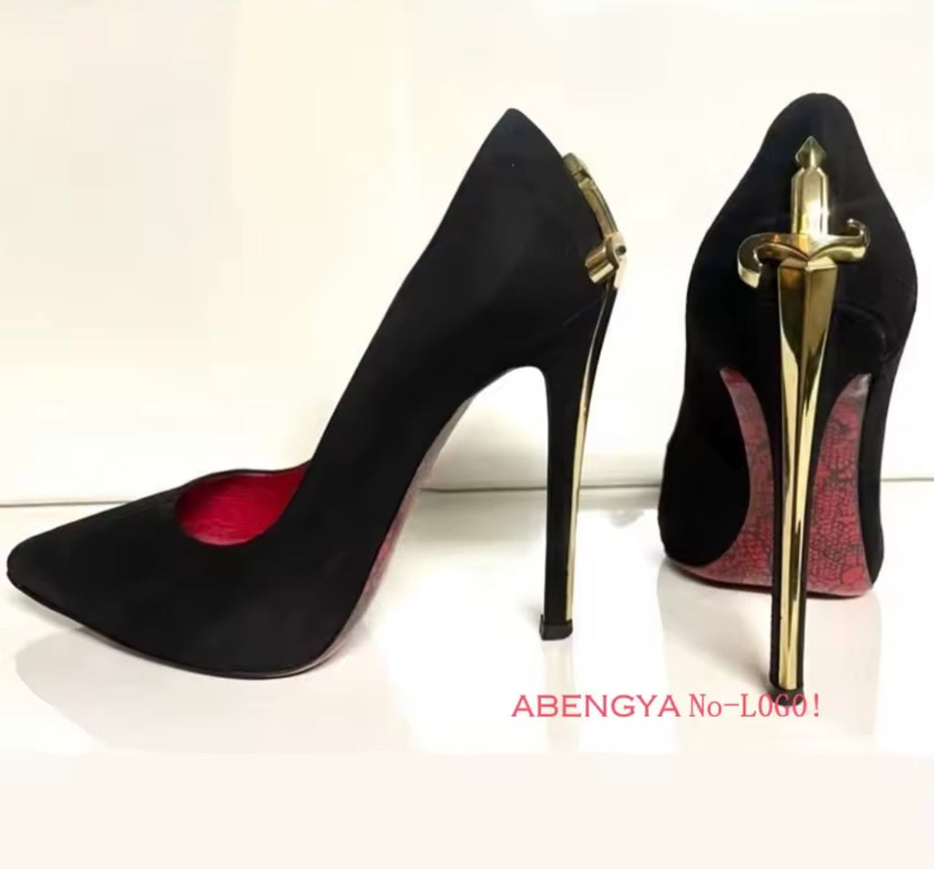 Black Leather Purse and Shoe Set | Gold Accent Boots or Heels, Genuine Leather, Cowhide