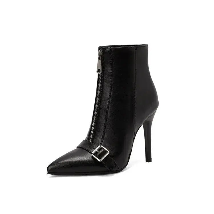 Belt Buckle Front Zipper High Heel Boots JNi3 shop
