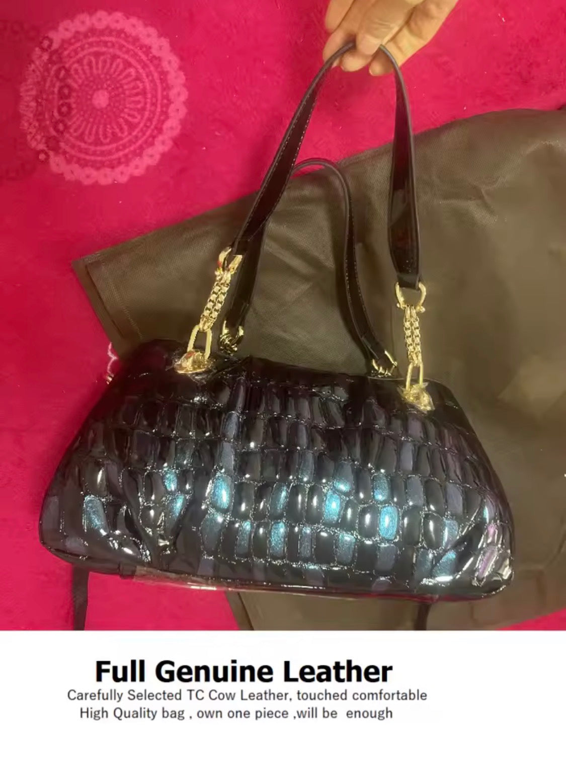 Gradient Leather Satchel Bag, Crocodile Print Top Handle Handbag