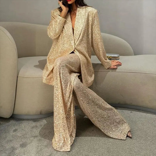 Casual Women's Clothing Sequin Blazer Trousers Suit Cjdropshipping