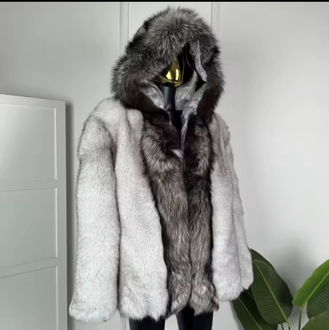 Men's Real Fox Fur & Rex Rabbit Fur Lined Winter Jacket | Luxury Hooded Outerwear with Silver Fox Trim