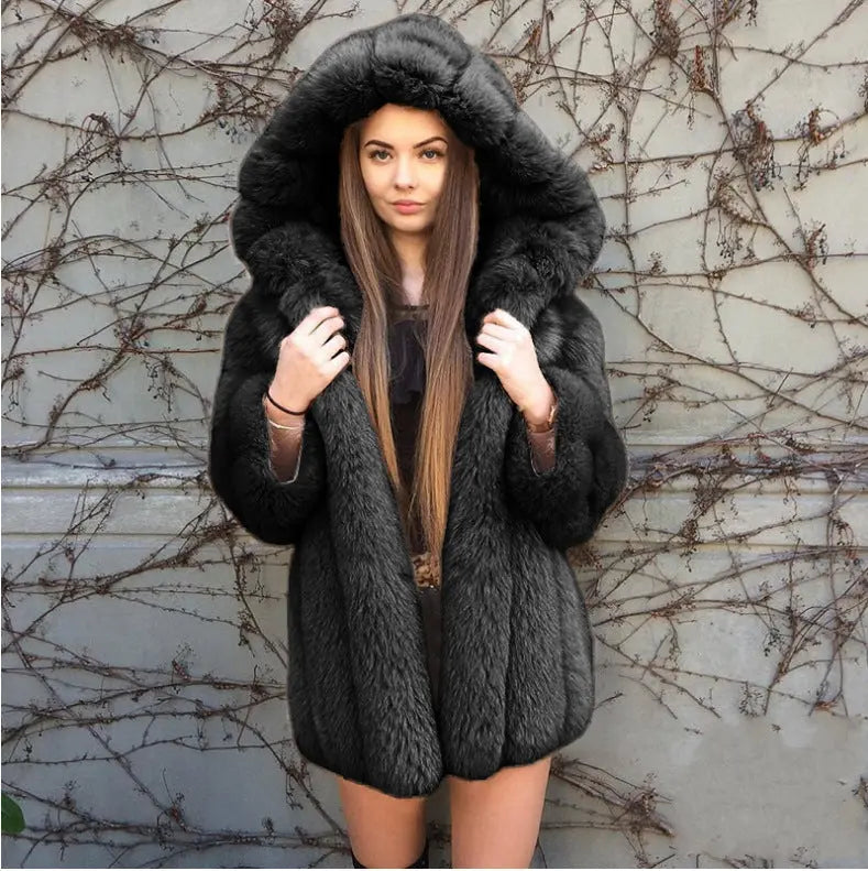 Fashion Temperament Faux Fur Coat Women's Mid-length JNi3 shop