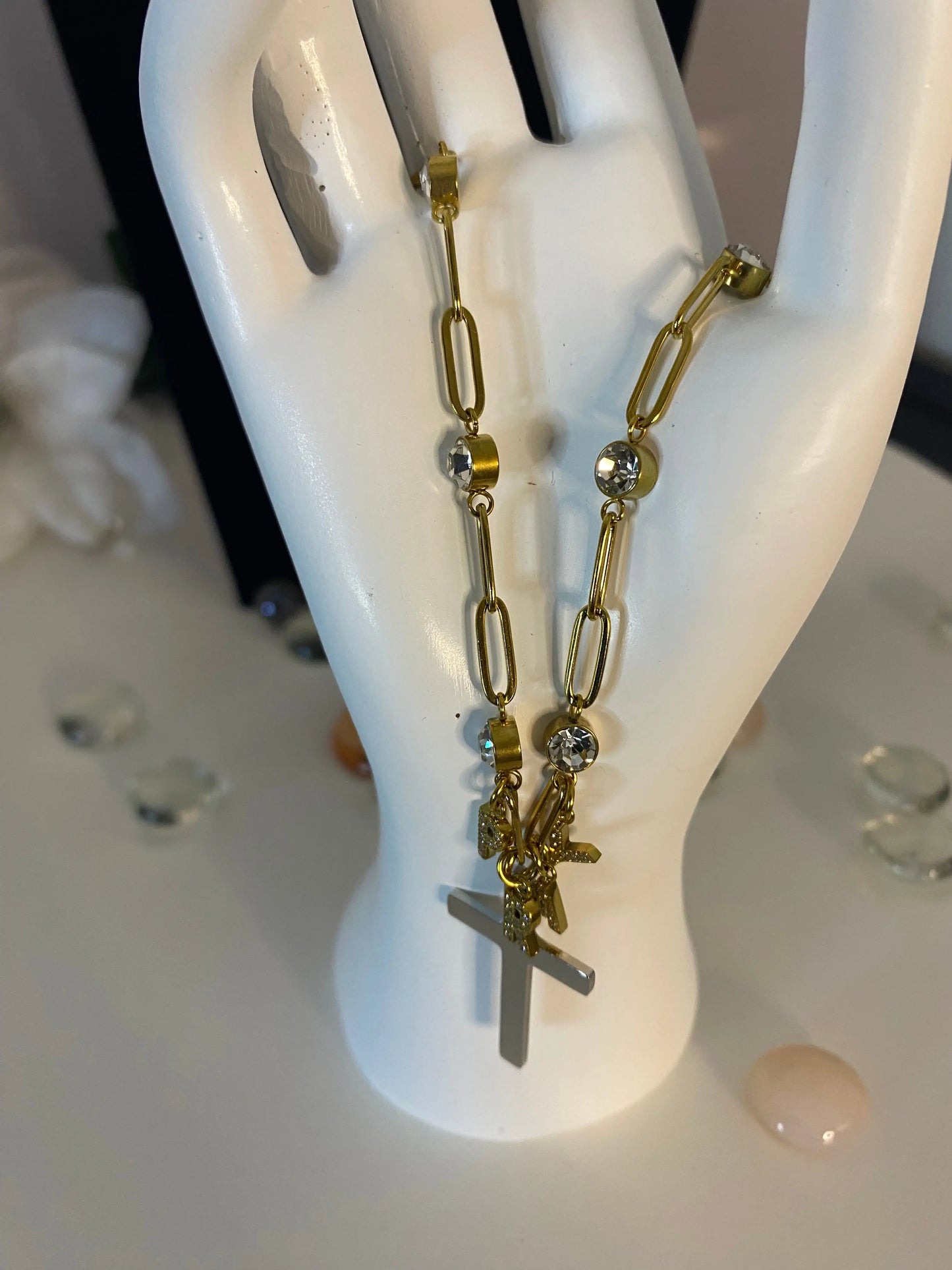 18K Gold PVD “PRAY” Cross Charm Necklace – Non-Tarnish Stainless Steel with CZ Accents - JNi3 shop