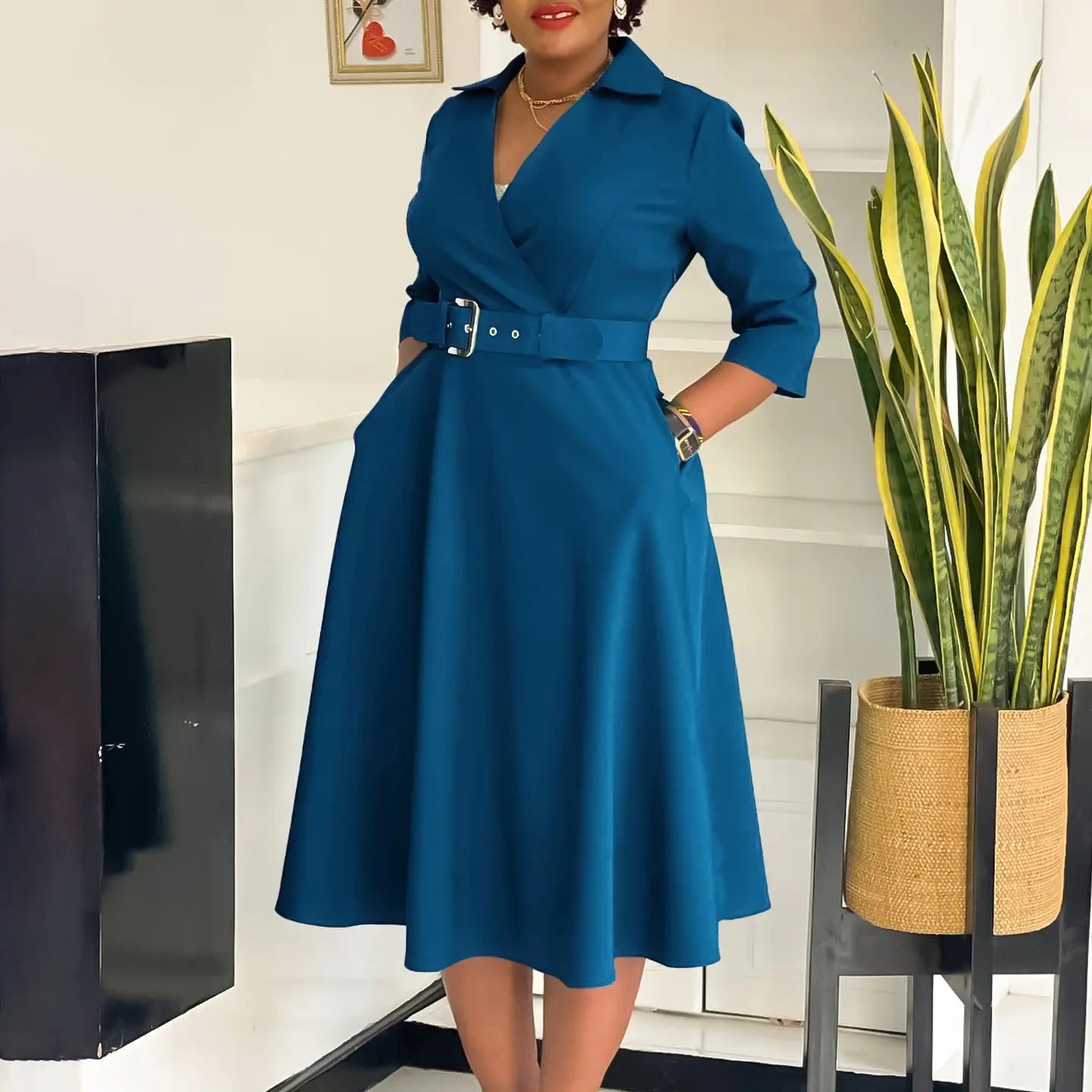 Plus Size Women's Lapel Fashion Dress Cjdropshipping
