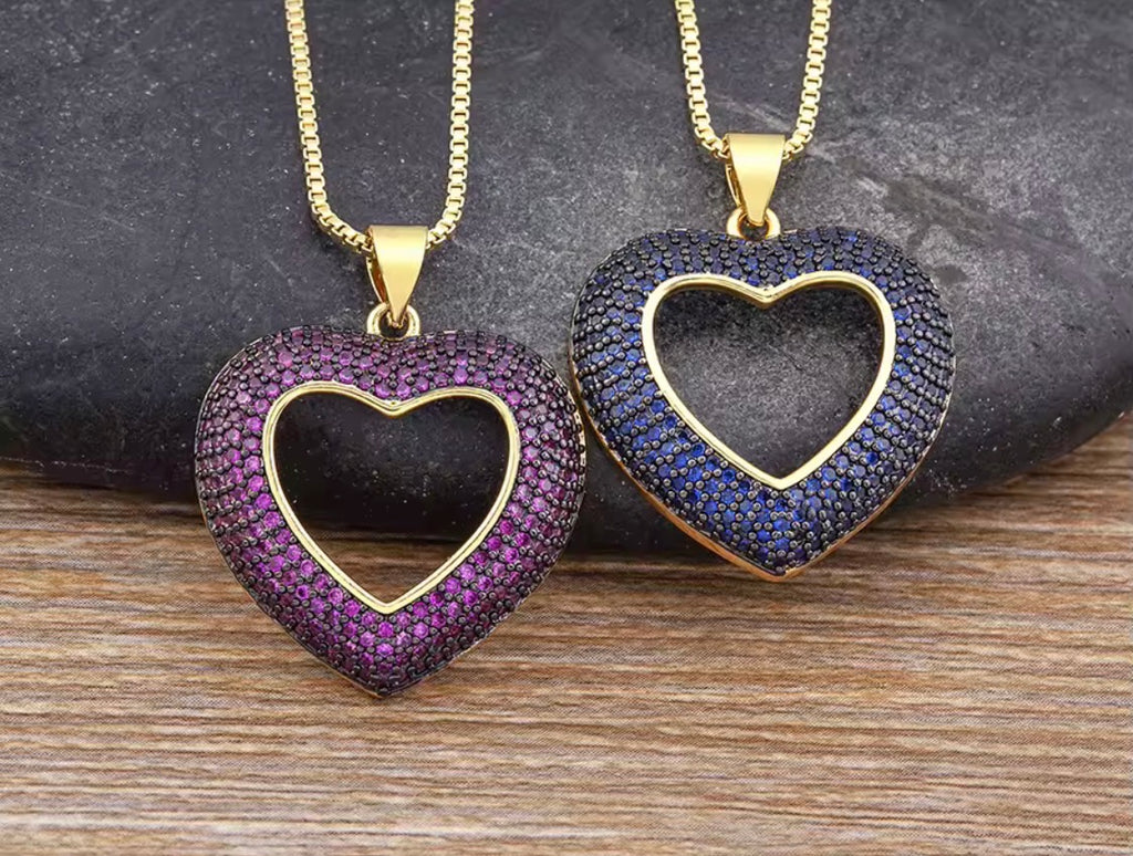 Heart-Shaped Hollow Crystal Zircon Pendant Link Chain Necklace Women's Charm Jewelry Anniversary Gift