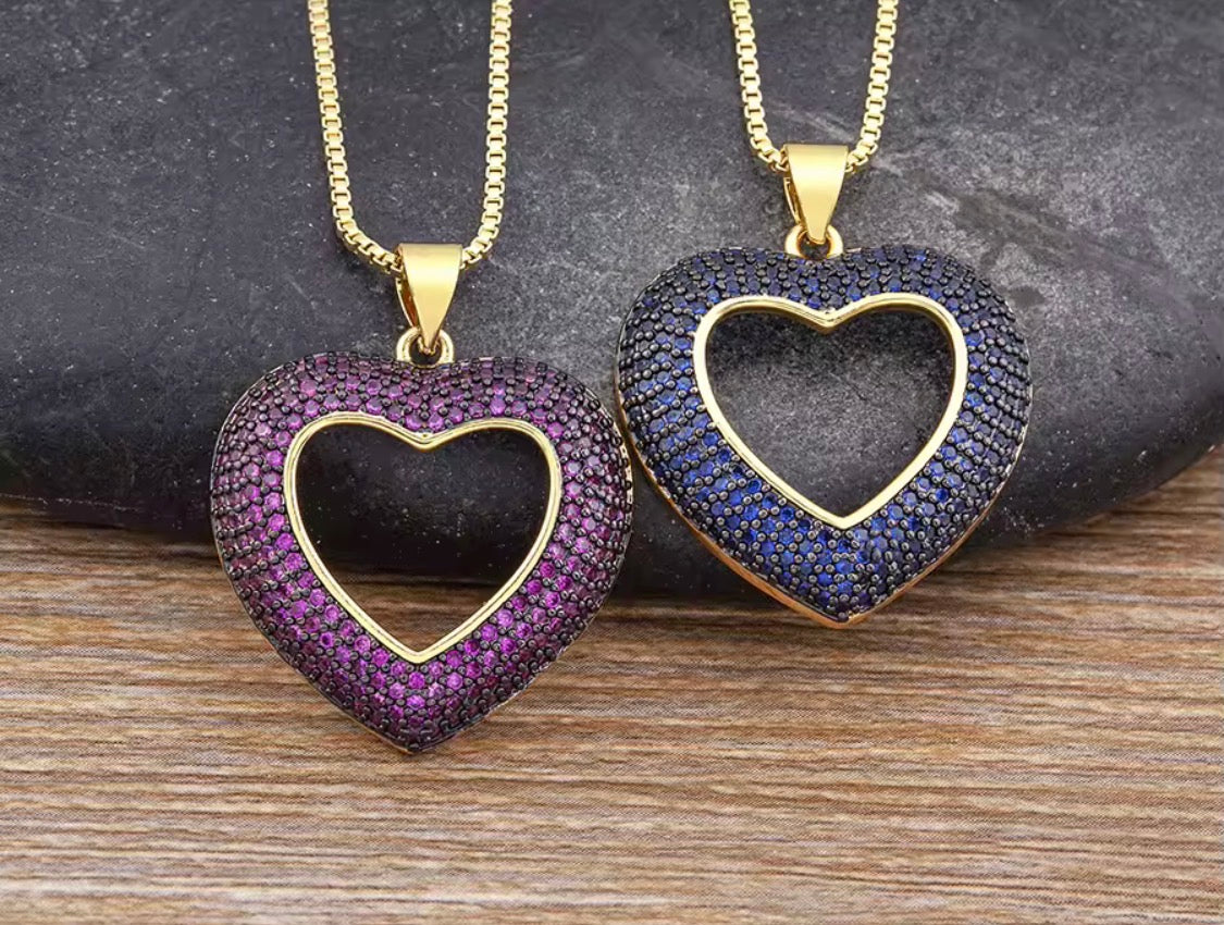 Heart-Shaped Hollow Crystal Zircon Pendant Link Chain Necklace Women's Charm Jewelry Anniversary Gift