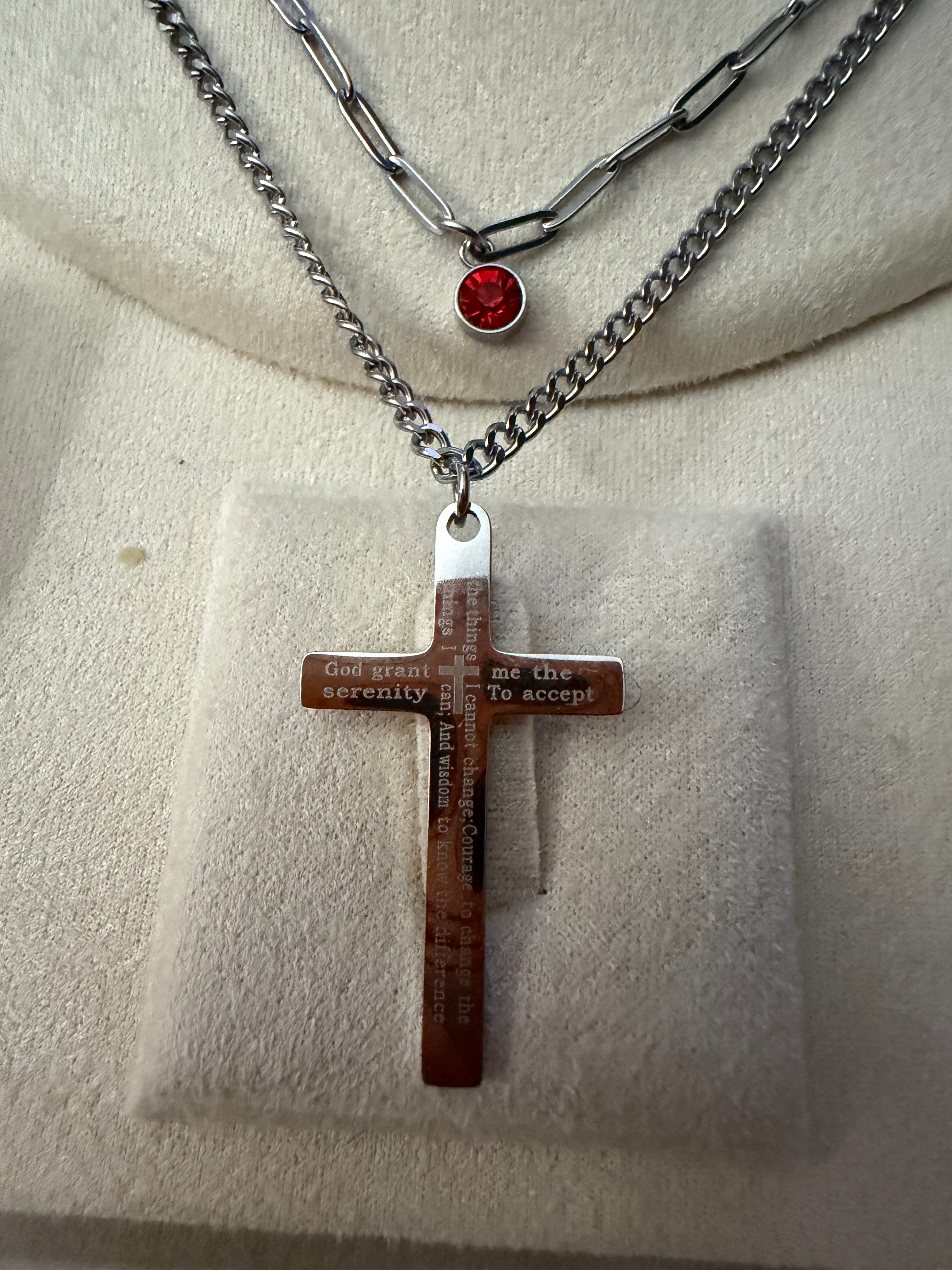 Serenity Prayer engraved Cross pendant Necklace for Men and Women,316  Stainless Steel