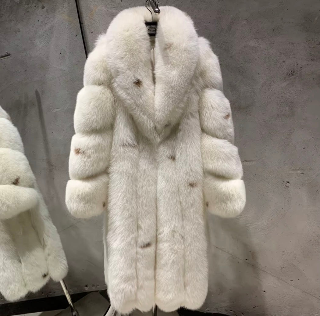 Luxury Real Fox Fur Thick Long Overcoat| Premium Winter Outerwear