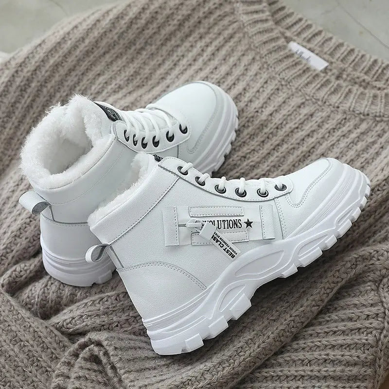Fleece Lace-up Boots Winter Warm Short Plush High-top Shoes Cjdropshipping