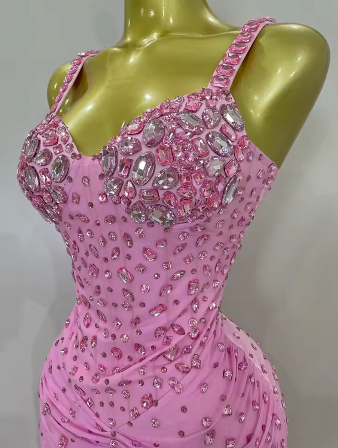 Pink Crystal Rhinestone Evening Gown, Formal Prom Dress, Glamour Bodycon Corset Maxi Dress, Sparkly Birthday Gala Dress, High Slit Gown