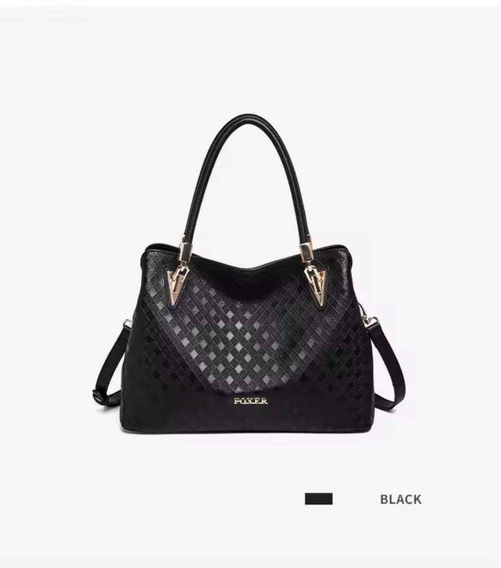 FOXER Luxury Genuine Cow Leather Top Handle Handbag – Designer Woven Pattern Tote, Multi-Compartment Satchel & Crossbody Bag for Women