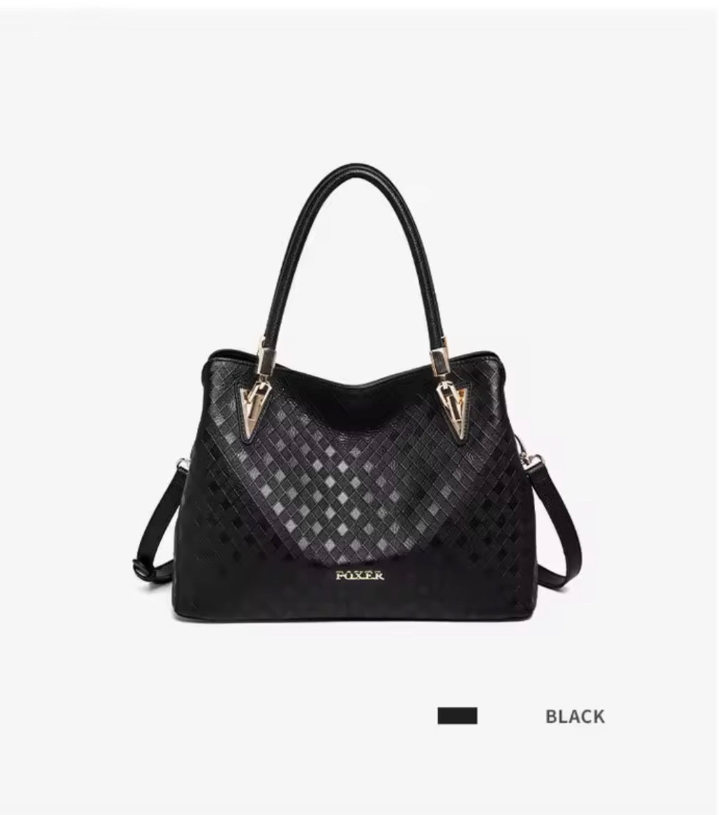 FOXER Luxury Genuine Cow Leather Top Handle Handbag – Designer Woven Pattern Tote, Multi-Compartment Satchel & Crossbody Bag for Women