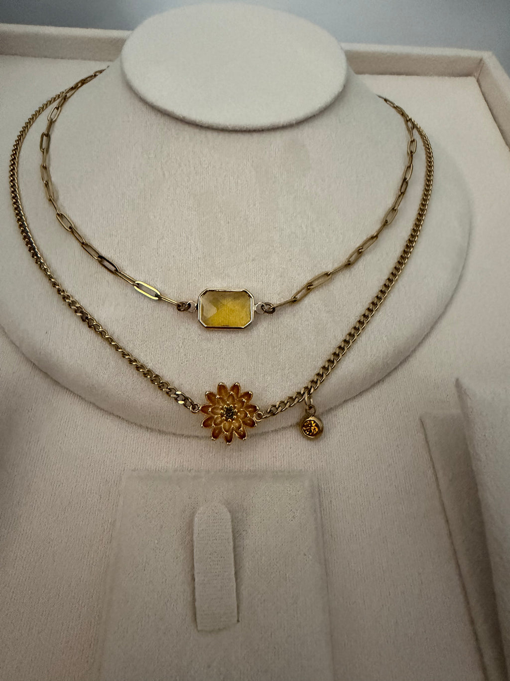 18k Gold PVD Birth Month double layered pendant Necklace, Bracelet and Earrings 3 pce set.