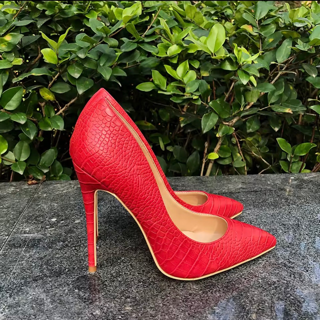 Red Snake print pumps