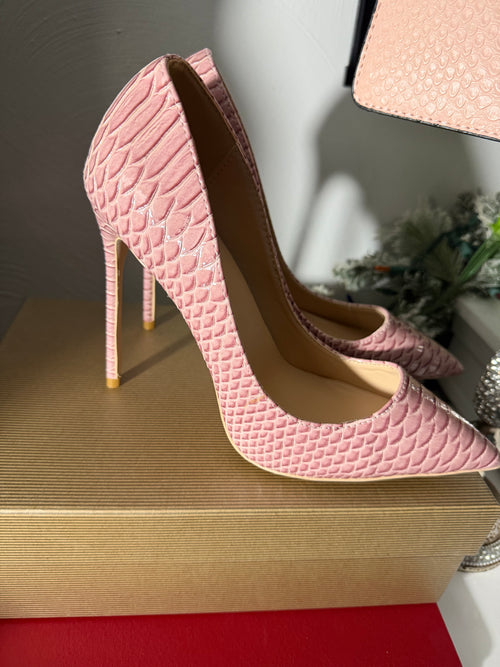 Pink Snake Print Stiletto Pumps