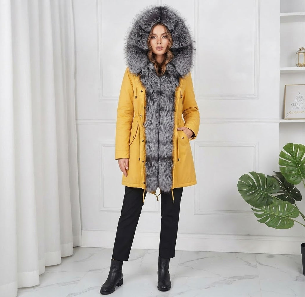 Luxury Real Fox Fur Trim Parka Jacket | Oversized Fur Hood Winter Coat