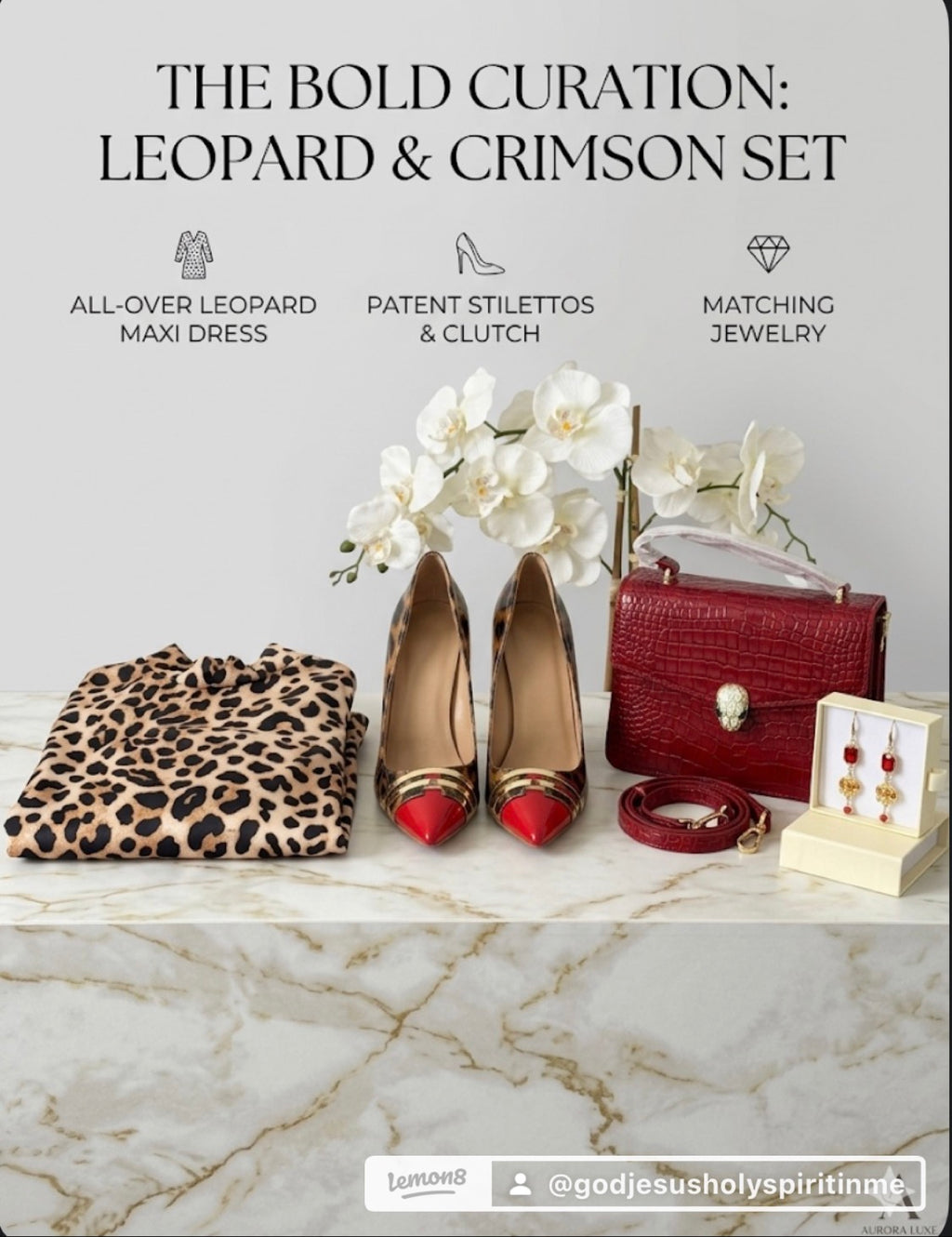 Vintage Leopard Print Maxi Dress Outfit, Red Crocodile Purse & Heels