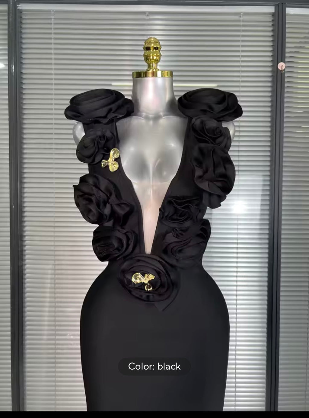 3D Rose V-Neck Bandage Dress & Earrings | Gala Outfit