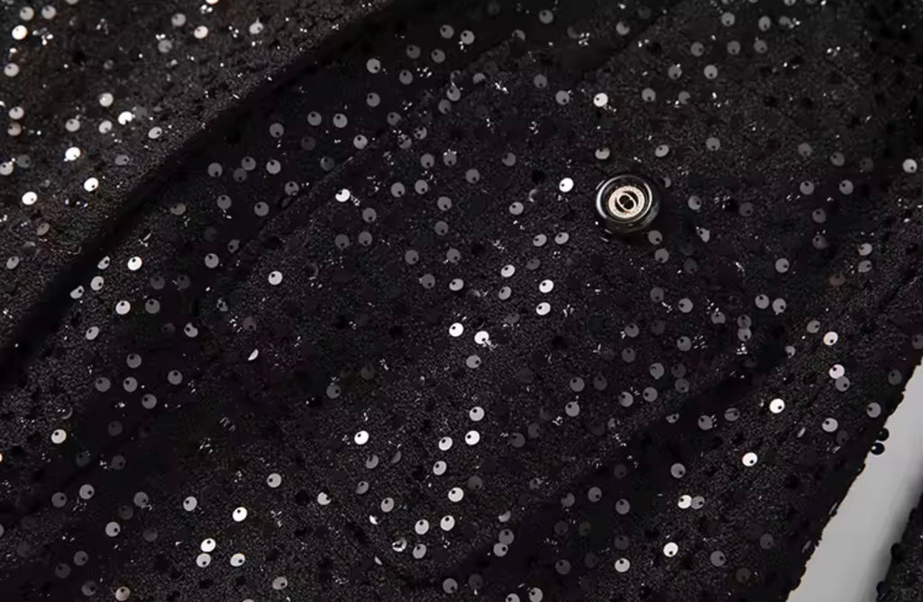 Elegant Sparkly Tweed Long Sequin Trench Belted Evening Overcoat with fur collar