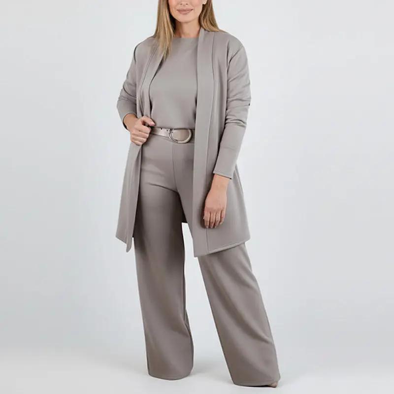 Round Neck Long Sleeve Top Belt Comfortable Blouse And Pants Cjdropshipping