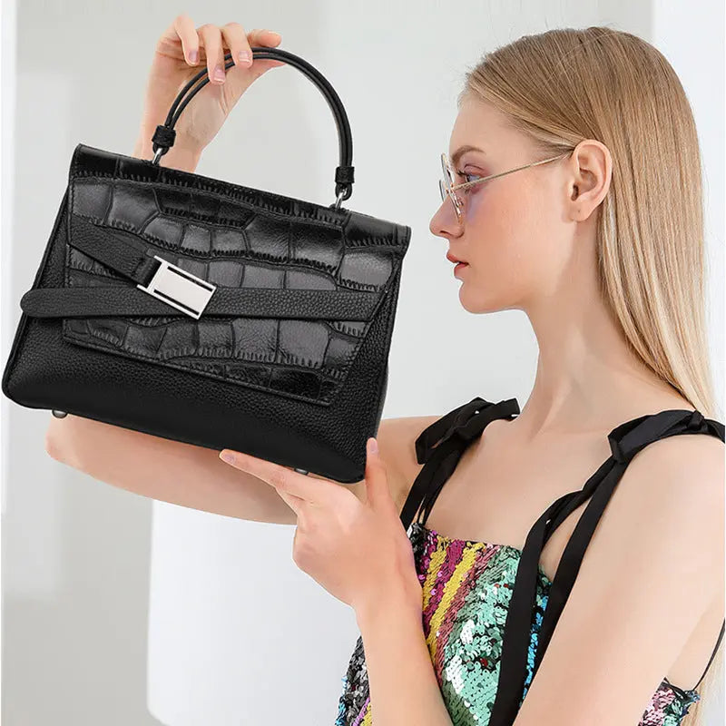 Elegant Lightweight Leather Alligator Print Handbag Dropshipman