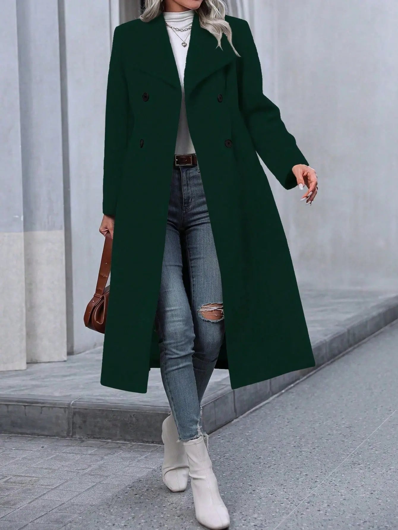 Autumn And Winter Long Coat For Women, Minimalist And Fashionable, Elegant For Commuting, Double-breasted Long-sleeve Faux Wool Long Women's Coat. Cjdropshipping