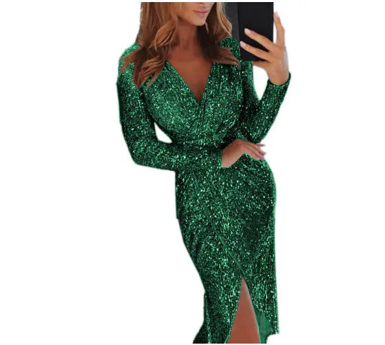 Women Clothes Bodycon Dresses New Ladies Bronzing Long-sleeved Cjdropshipping