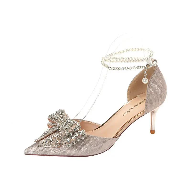 Rhinestone Bow Pointy Hollow Pearl Heels Cjdropshipping