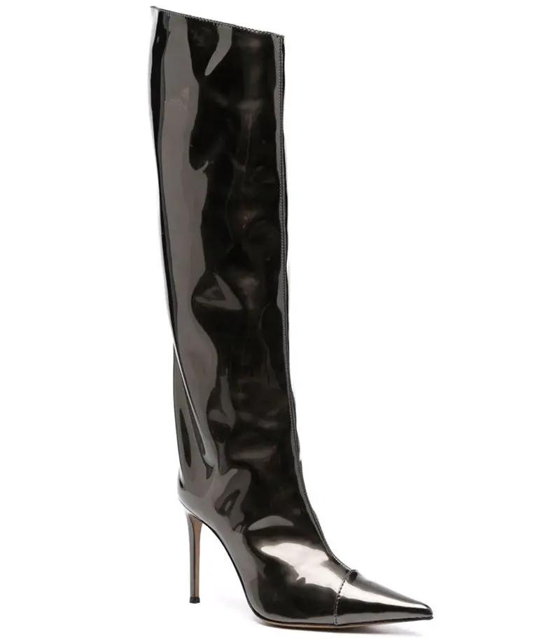 Women's High Heel Pointed Toe Symphony Patent Leather Knee Boots Cjdropshipping