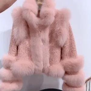 Winter New Fox Fur Tweed Woollen Stitching Top Short Women's Coat Cjdropshipping