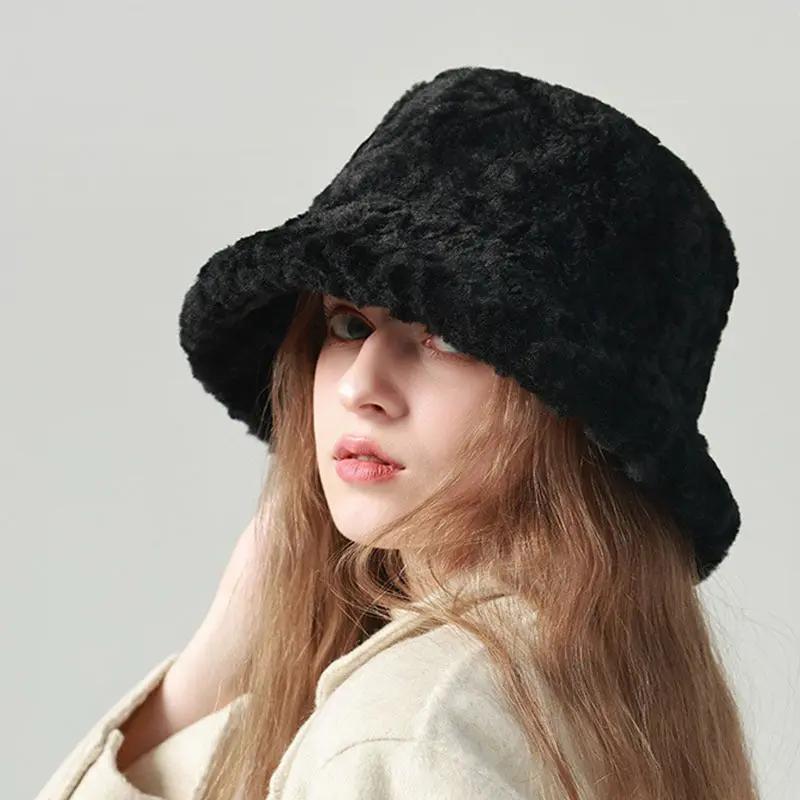 Lambswool Fisherman Hat Winter Warm Fashionable Solid Color Hats For Women JNi3 shop