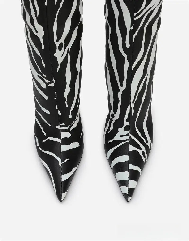 Women's Fashion Pointed Stiletto Heel Leopard Print Boots Dropshipman